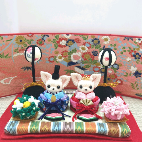 ✿クリームチワワのお雛様セット✿ ちりめん細工のひな祭り