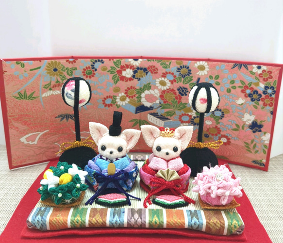✿クリームチワワのお雛様セット✿ ちりめん細工のひな祭り ひな人形