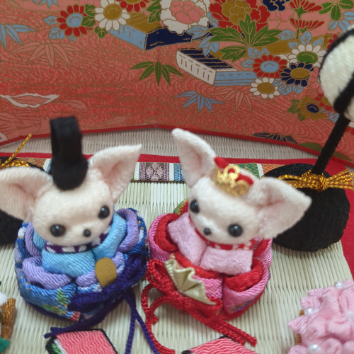 ✿クリームチワワのお雛様セット✿ ちりめん細工のひな祭り ひな人形 