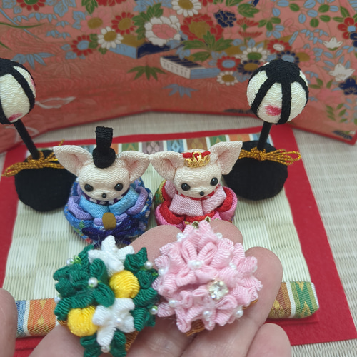 ✿クリームチワワのお雛様セット✿ ちりめん細工のひな祭り ひな人形