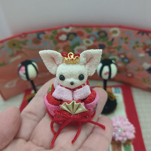 ✿クリームチワワのお雛様セット✿ ちりめん細工のひな祭り ひな人形