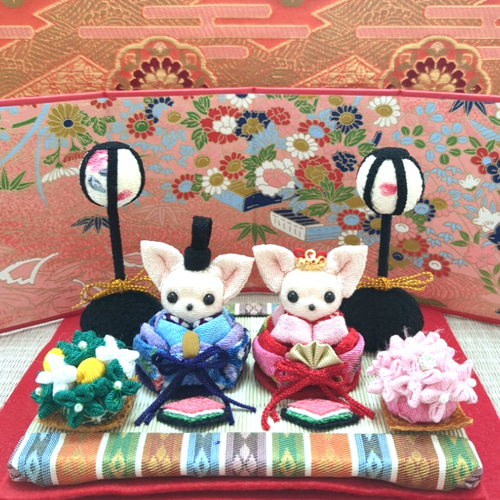 ✿クリームチワワのお雛様セット✿ ちりめん細工のひな祭り ひな人形
