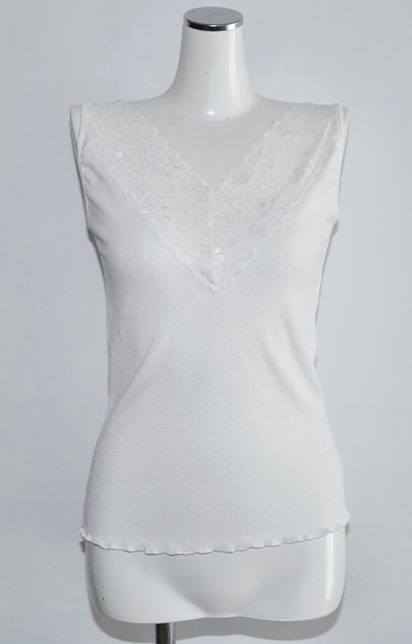 Lace Trim V-neck Tank Top (white) キャミソール ホワイト 白 ストリート 6枚目の画像