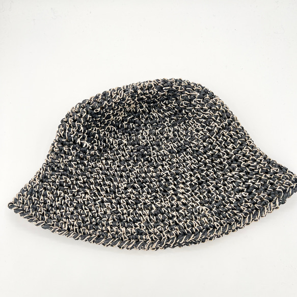 和紙とヘンプの帽子　スミクロ×ベージュ　手編み 4枚目の画像