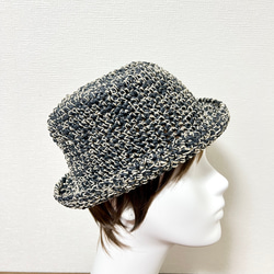 和紙とヘンプの帽子　スミクロ×ベージュ　手編み 2枚目の画像