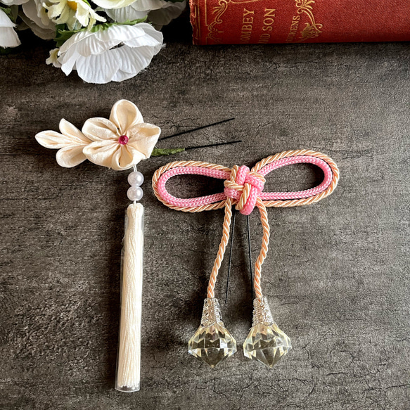 送料無料】京都 髪飾り 2点セット 正絹 つまみ細工 ヘア飾り 袴