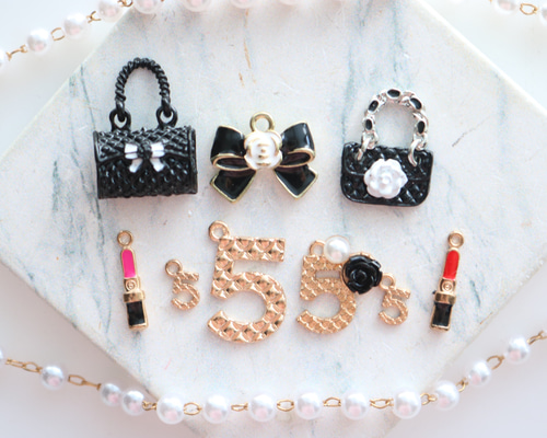 9個 口紅 リボン カメリア 5番 ハンドバッグ チャーム アソート