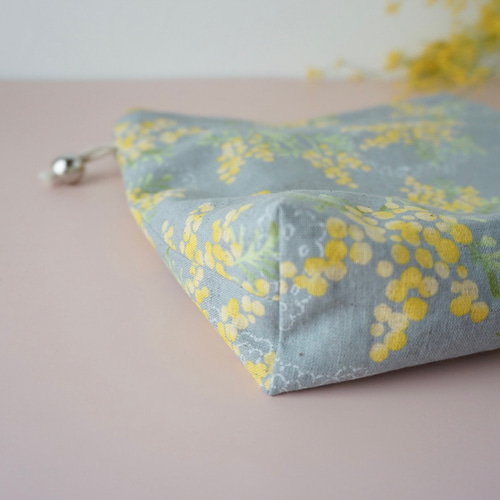 mimosa 巾着ポーチ☆選べる/マチ無・マチ有☆ミモザ グレー