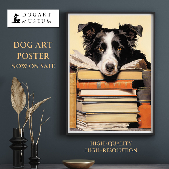【博識 - ボーダーコリー犬 No.3】 アートポスター 犬の絵 犬の絵画 犬のイラスト 1枚目の画像