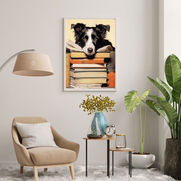 【博識 - ボーダーコリー犬 No.3】 アートポスター 犬の絵 犬の絵画 犬のイラスト 7枚目の画像