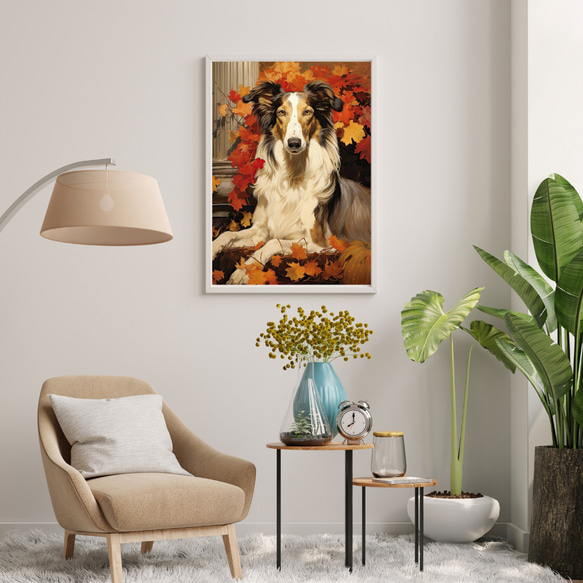 【博識 - ボルゾイ犬 No.1】 アートポスター 犬の絵 犬の絵画 犬のイラスト 7枚目の画像