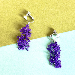 藤の花モチーフ タティングレースのイヤリング 紫 4枚目の画像