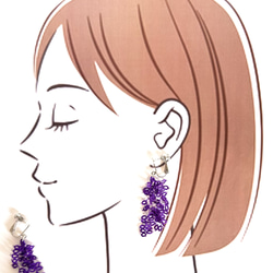 藤の花モチーフ タティングレースのイヤリング 紫 5枚目の画像
