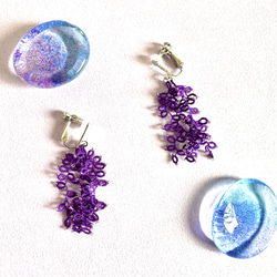 藤の花モチーフ タティングレースのイヤリング 紫 3枚目の画像