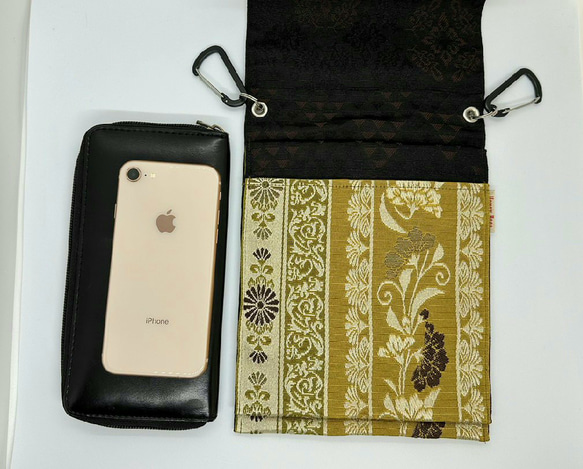 手ぶらでお出かけ！新品の帯地で作ったヒップバッグ「おともし帯（たい）」アラベスク　サコッシュ　ポシェット　御朱印帳入れに 3枚目の画像