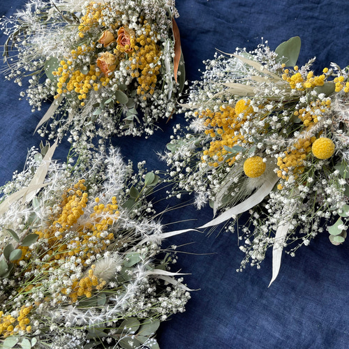 ミモザにカスミベール〇薔薇・ドライフラワースワッグ20cm 花束NO42