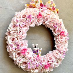 No.wreath-15541/ひな祭りリース24-(1) バラ＆うさぎ雛40x36cm/アーティフィシャルフラワー造花 13枚目の画像