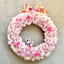 No.wreath-15541/ひな祭りリース24-(1) バラ＆うさぎ雛40x36cm/アーティフィシャルフラワー造花 11枚目の画像