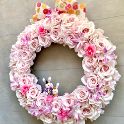 No.wreath-15541/ひな祭りリース24-(1) バラ＆うさぎ雛40x36cm/アーティフィシャルフラワー造花 12枚目の画像