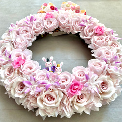 No.wreath-15541/ひな祭りリース24-(1) バラ＆うさぎ雛40x36cm/アーティフィシャルフラワー造花 4枚目の画像