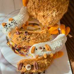 ガキ編み　天ぷらネコ　天ぷらワンコ　和食編みぐるみ　癒し系　海老天 4枚目の画像