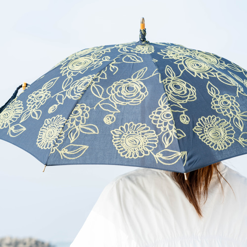 ☆オーダー制☆ミナペルホネンタンバリン日傘（ネイビー×グリーン）