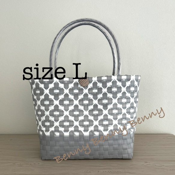 プラカゴ 花柄 グレー&白 ツートン Lサイズ エコバッグ アウトドアや