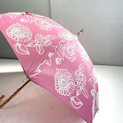 刺繍入りピンク日傘 刺繍日傘/ヨーロッパの旅/日本製/送料込 傘・日傘 hira-ten.2007