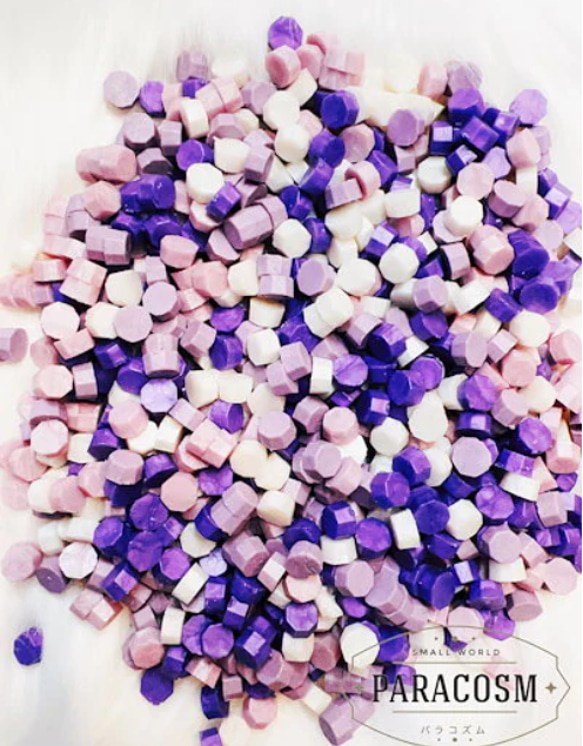 朝顔　ピング＆紫 mixシーリングワックス（約125粒）40ｇ　シーリングスタンプ　レター　封筒　招待状　結婚式　ギフト 2枚目の画像