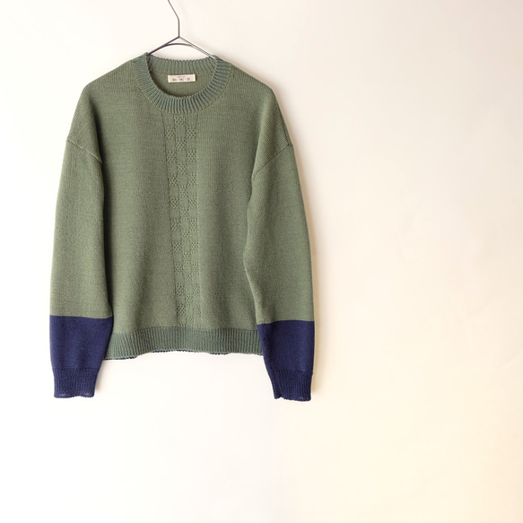 早春・秋冬バイカラーセーター（Green&Navy) 4枚目の画像