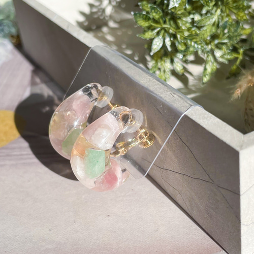 専用✨天然石イヤリング 14kgf】天然石＊ラムネカラーフローライトのピアス(イヤリング)_