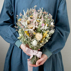 季節のスワッグ春。北海道ガーデンからの贈り物　ドライフラワースワッグ桜と菜の花カラー 1枚目の画像