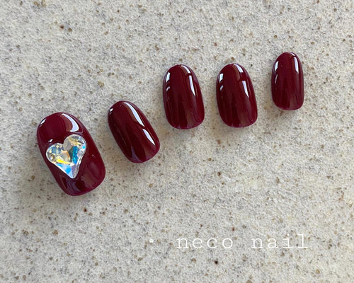 【オーダー】ネイルチップ チェリー ハート ボルドー オーダー】ネイルチップ チェリー ハート ボルドー