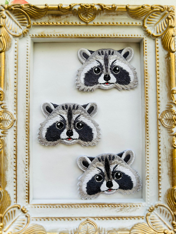 3枚入り アライグマ 刺繍アイロンワッペンまとめ ワッペン・アップリケ