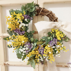 ふわふわ秋ミモザのクリスマスリース リース fumigoro 通販 16953275