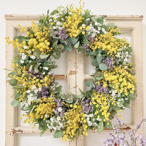 サブのお花が選べる♡】ミモザのフレッシュリース（今シーズン終了