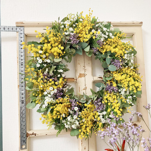 サブのお花が選べる♡】ミモザのフレッシュリース（今シーズン終了