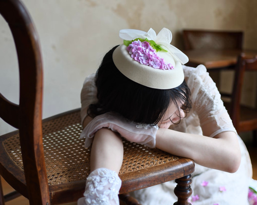 受注制作12ヶ月】トーク帽 カクテルハット リラの花咲く（淡いピンク