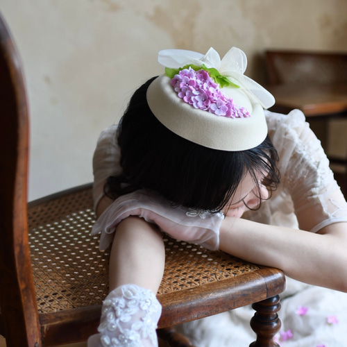 受注制作12ヶ月】トーク帽 カクテルハット リラの花咲く（淡いピンク