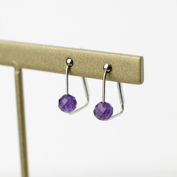 紫水晶夾式耳環手術不鏽鋼 2ways 耳夾生日禮物 第4張的照片