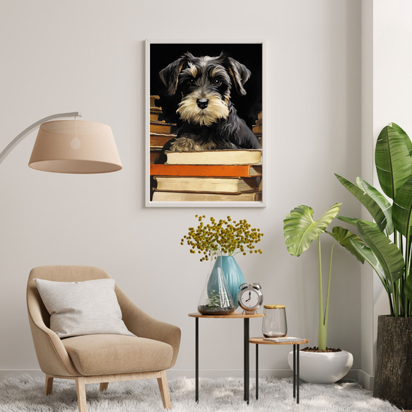 【博識 - シュナウザー犬 No.1】 アートポスター 犬の絵 犬の絵画 犬のイラスト 7枚目の画像