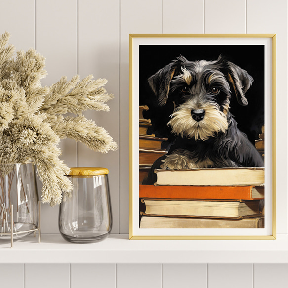 【博識 - シュナウザー犬 No.1】 アートポスター 犬の絵 犬の絵画 犬のイラスト 8枚目の画像