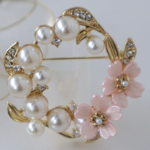 ハンドメイド*チュール パール ゴールド ブローチ コサージュ シャンパンゴールドフラワーのブローチ パール 卒業式 入学式