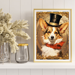 【博識 - ウェルシュコーギー犬 No.2】 アートポスター 犬の絵 犬の絵画 犬のイラスト 8枚目の画像