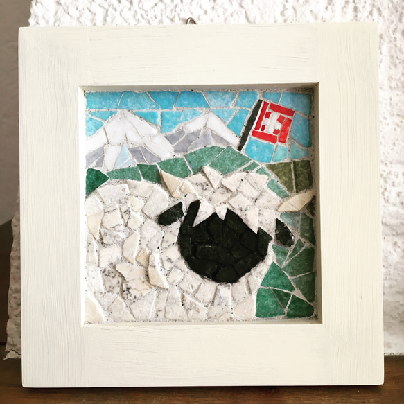 受注販売】スイスの黒鼻羊さん【モザイクタイルアートフレーム