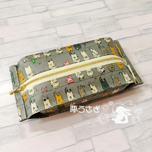 ウェットティッシュポーチ*シルコットサイズ*洗濯ネコ柄・グレー* 雑貨  