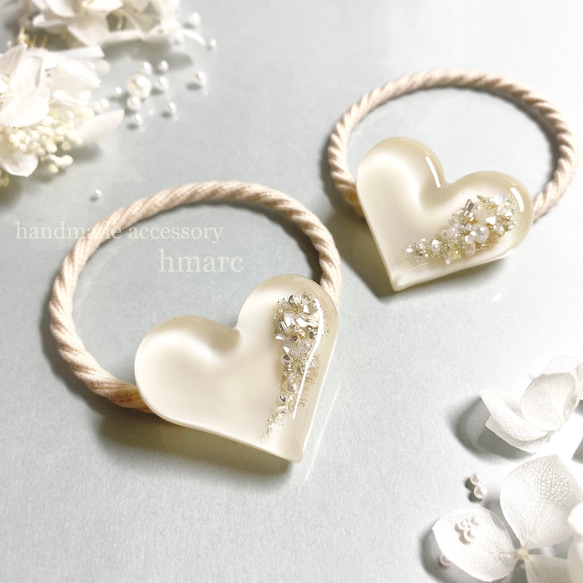 レジンヘアゴム ダブルサークルベージュオフホワイトアイボリー