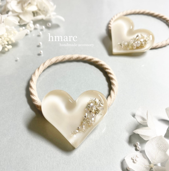 和柄デザイン ハートレジンヘアゴム