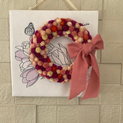 カラフルな千日紅のドライフラワーリース ドライフラワー 七色の花