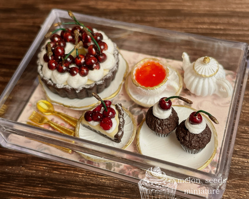 ダークチェリーのスイーツセット ミニチュアスイーツ ダークチェリーのスイーツセット ミニチュアスイーツ その他置物